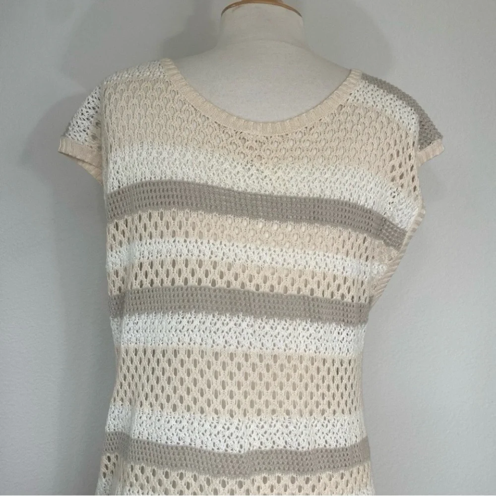 Free People Women's Cream Gray Knit Tunic Sweater Size Large Boho Beach Coastal